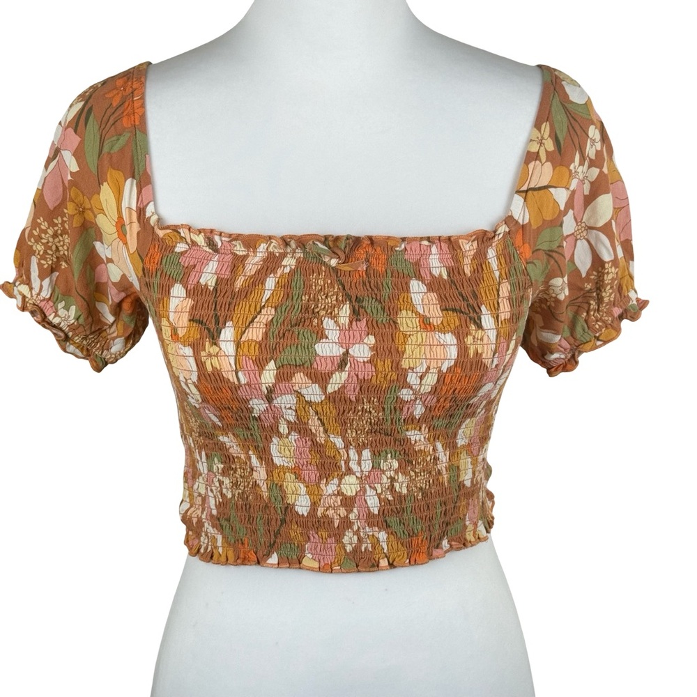 Aerie Floral Smocked Square Neck Crop Top Size XS